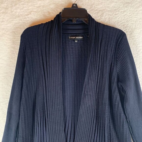 Catherine Malandrino Women's Blue Long Sleeve Pleated Knit Cardigan Size L 9171 - Picture 2 of 10